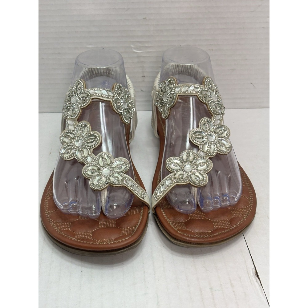Patrizia Bloomies Sandals Rhinestone Floral‎ Slingback Thong Comfort Womens 10